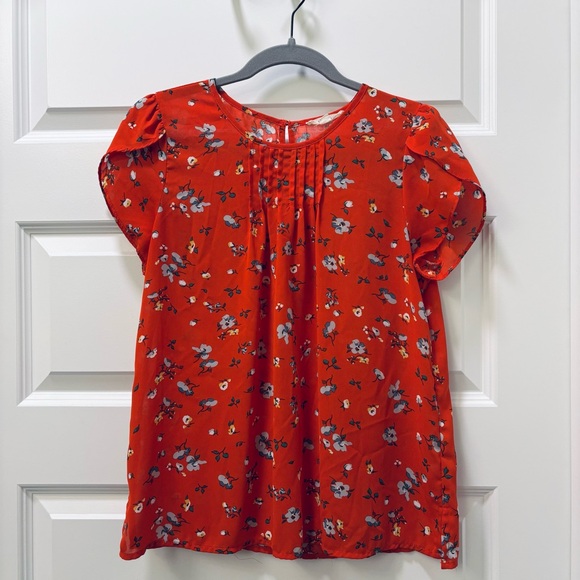 Fun 2 Fun Orange Floral Blouse -Size Small - Picture 1 of 4